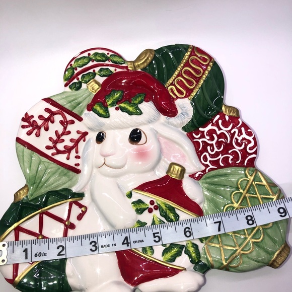 Fitz and Floyd Christmas Bunny plate Wall Decor Or Serving Tray 9”X8” - Picture 5 of 7